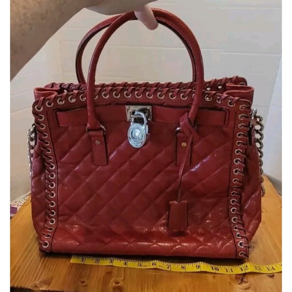 MICHAEL KORS Hamilton Large Leather Tote Dark Red LINER DIRTY, NO RIPS.